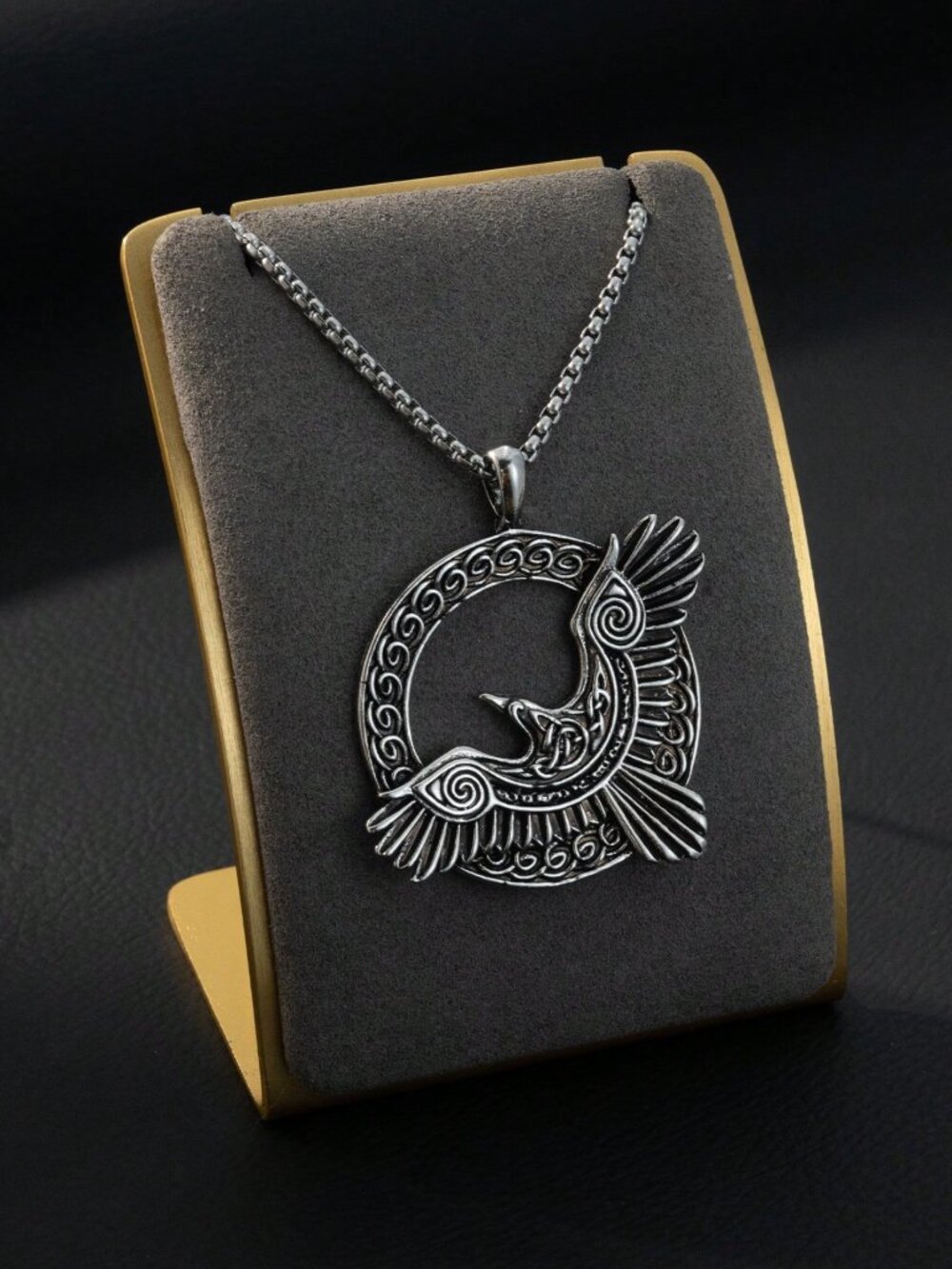 Men's Nordic Viking Crow Totem Stainless Steel Necklace